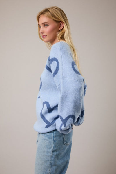 Round Neck Heart Print Sweater