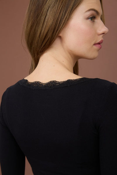 Lace Trim Knit Top