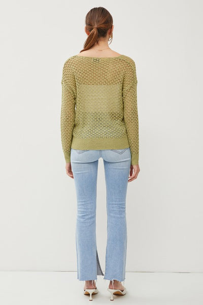 Drop Shoulder Long Sleeve Crochet Sweater