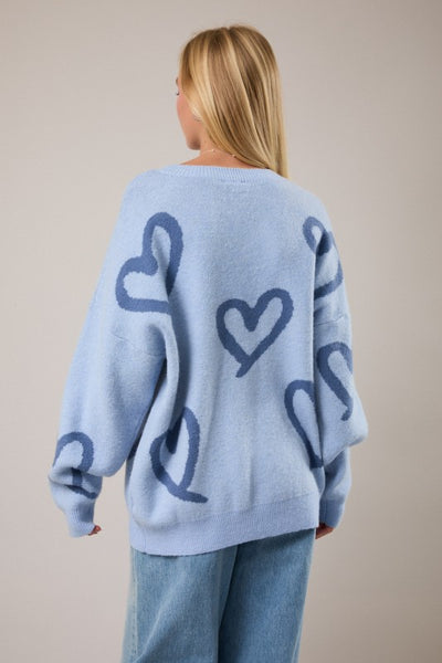 Round Neck Heart Print Sweater