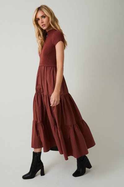 Mock Neck Mixed Tiered Dress