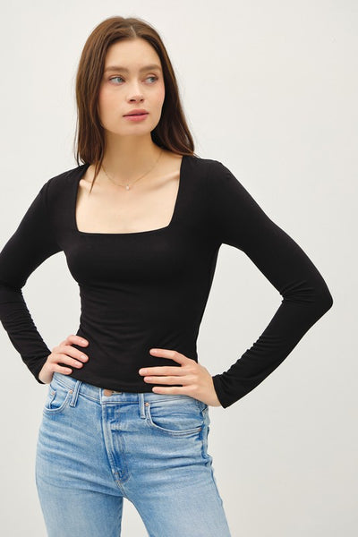 Basic Square Neck Long Sleeve Top (Three Colours)