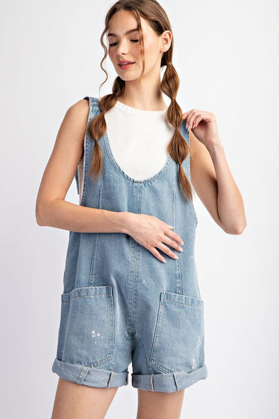 Mineral Washed Front Pocket Romper