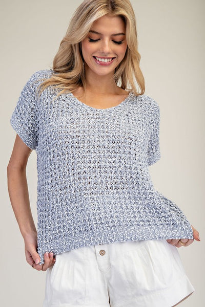 Crochet Short Sleeve Sweater Top
