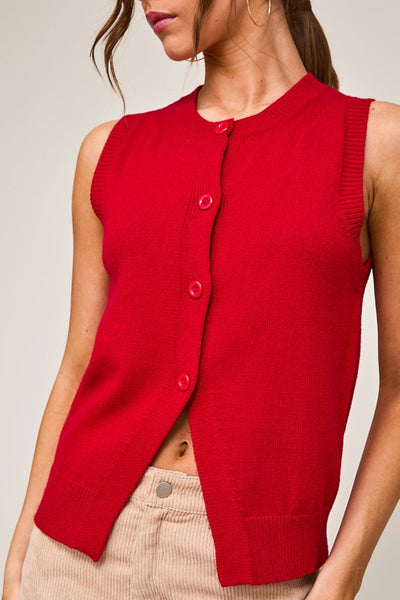 Sleeveless Button Front Sweater Top