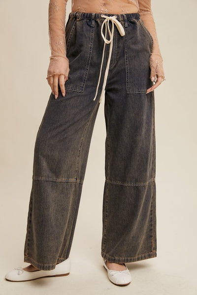 Wide Leg Denim Drawstring Pants