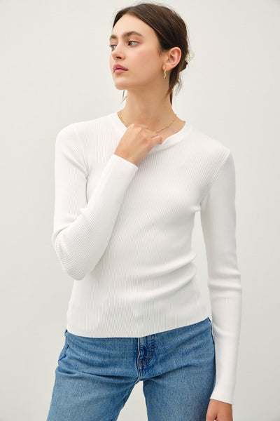 Classic Crewneck Long Sleeve Rib Sweater Top