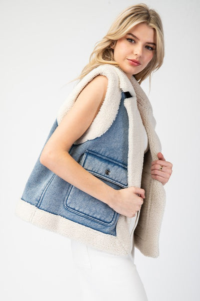 Stone Washed Denim Fur Vest