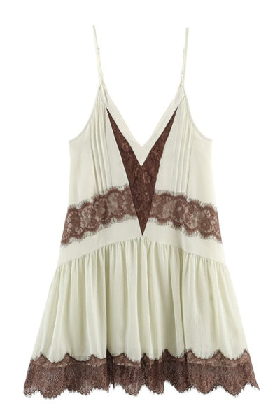 Sleeveless Lace Trim Mini Dress