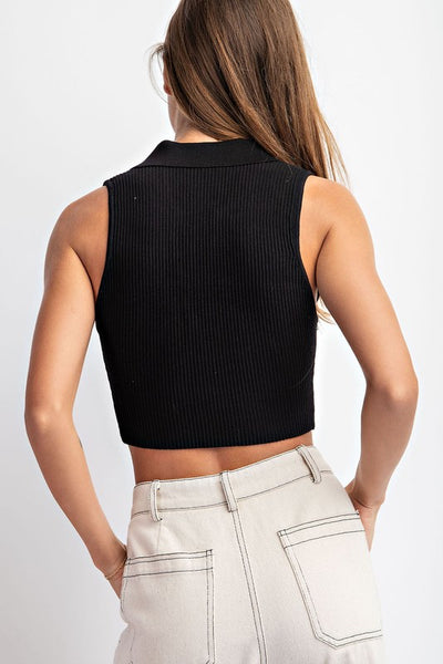 Sleeveless Collar Crop Top