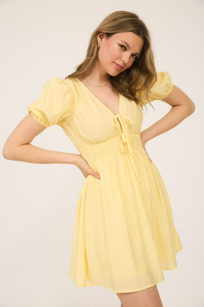 Front Tie Puff Sleeve Mini Dress
