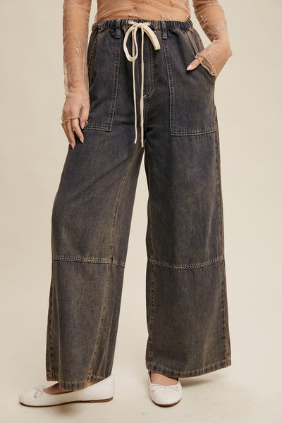 Wide Leg Denim Drawstring Pants
