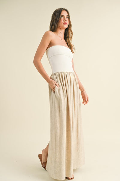 Linen Ribbed Knitted Top Combo Dress