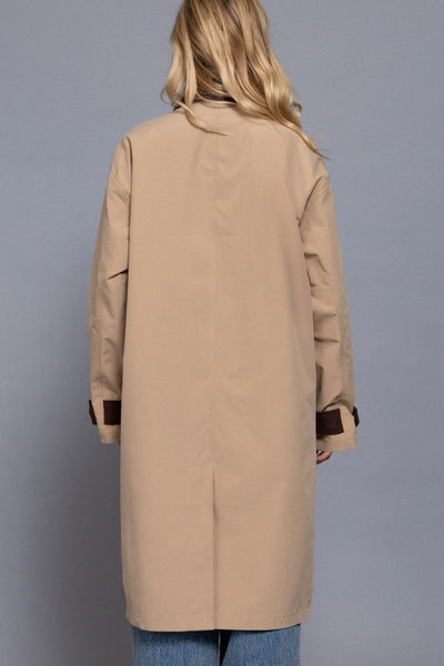 Contrast Collar Trench Coat