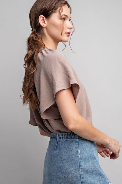 V Neck Short Sleeve Blouse Top