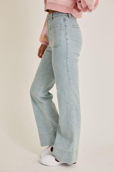 High Waisted Bootcut Patch Pocket Jeans