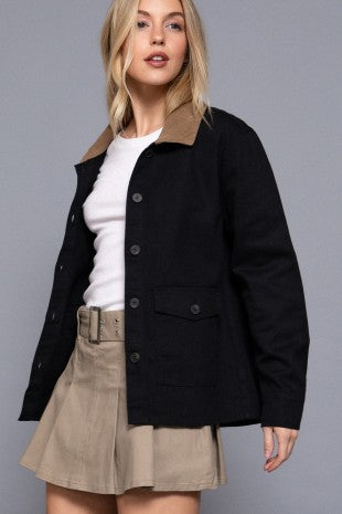 Corduroy Collar Twill Jacket