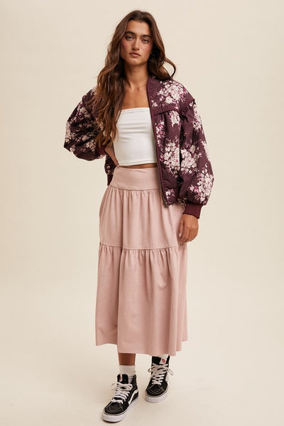 Quilted Floral Print Pleated Jacket