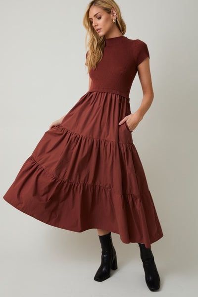 Mock Neck Mixed Tiered Dress
