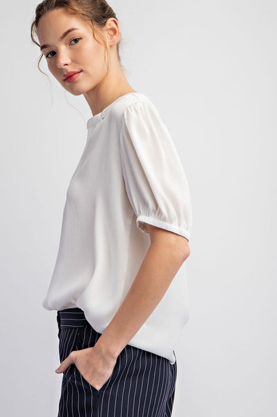 Notched Neck Short Sleeve Blouse Top