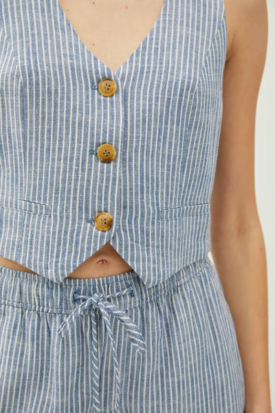 Classic Linen Pinstripe Button Up Vest