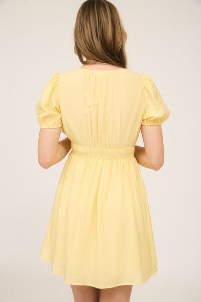 Front Tie Puff Sleeve Mini Dress