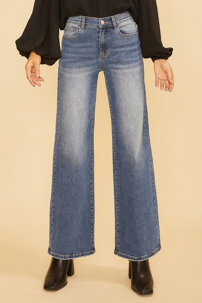 Stretch High Rise Wide Leg Denim Jeans