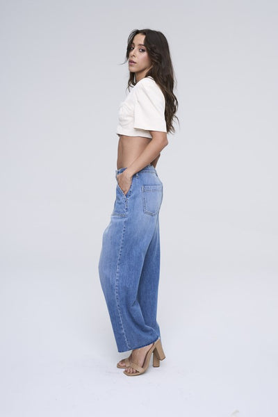 Five Button High Rise Wide Leg Jeans