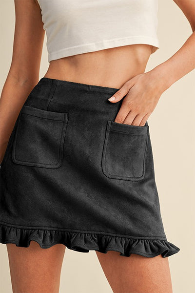 Suede Ruffle Mini Skirt