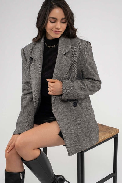 Notch Collar Long Line Blazer