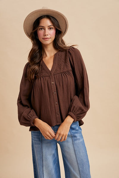 Cotton Gauze Babydoll Blouse