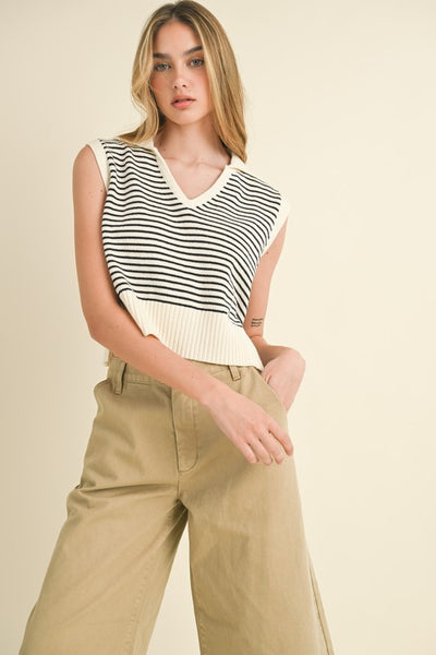 Stripe Collar Knitted Top