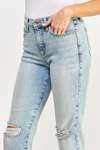 Mid Rise Ultra Stretch Crop Straight Jeans