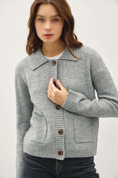 Wool Blend Collared Sweater Jacket