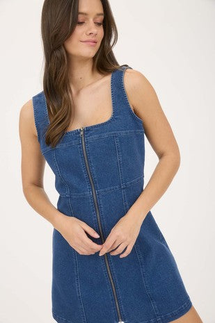 Denim Zip Up Mini Dress