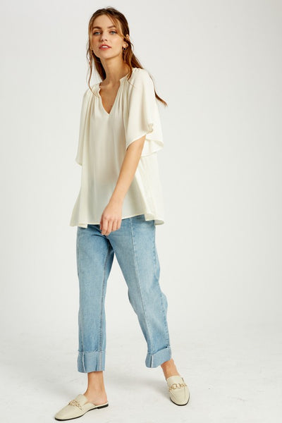 Pleated V Neck Blouse