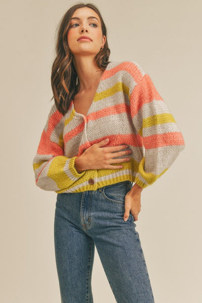 Striped Button Front Cardigan