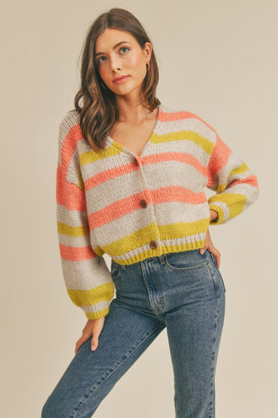 Striped Button Front Cardigan